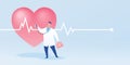 Cardiology concept. Doctor with stethoscope and heart with cardiogram. Vector illustration