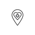 Cardiology hospital location pin outline icon
