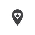 Cardiology hospital location pin vector icon