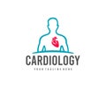 Cardiology, man with a heart, logo design. Medical, medicine and healthcare, vector design