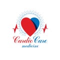 Cardiology vector conceptual emblem made with a heart pulsating