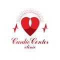Cardiology vector conceptual logo created with red heart shape and an ecg chart. Cardiovascular illness treatment concept for use Royalty Free Stock Photo