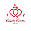 Cardiology vector conceptual logo created with red heart shape and an ecg chart. Cardiovascular illness treatment concept for use Royalty Free Stock Photo