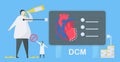 Cardiology vector illustration. This disease calls Dilated Cardiomyopathy. Ability of blood pumping is decreased. Left ventricle