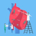 Cardiology vector illustration. This disease calls endocarditis. It is infection of endocardium that is inner heart chambers and