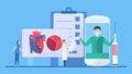 Cardiology vector illustration. This disease calls Hypertrophic Cardiomyopathy. Ability of blood pumping is decreased. Portion of