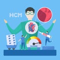 Cardiology vector illustration. This disease calls Hypertrophic Cardiomyopathy. Ability of blood pumping is decreased. Portion of Royalty Free Stock Photo