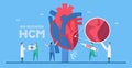 Cardiology vector illustration. This diseases are non-obstructive hypertrophic cardiomyopathy. It is opposite of HCM Ability of