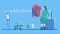 Cardiology vector illustration. Heart disease problem called tachycardia arrhythmia. Periodic signal is fast impulse response.