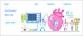 Cardiomyopathy concept vector for medical website, header, blog. Heart attack, cardiac infarction with tiny doctors, cardiogram,