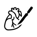 Cardiothoracic surgery, heart surgery icon. Black vector graphics