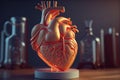 Cardiovascular disease shown on heart anatomical organ illustration model. Arterial hypertension and treatment concept