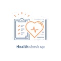 Cardiovascular disease test, health check up checklist, heart diagnostic, electrocardiography service, hypertension risk