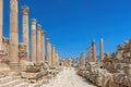 Cardo. The colonnaded streets at Jerash archaeological site. Jordan