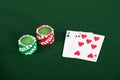 Cards And Chips For Poker On Green Table Royalty Free Stock Photo