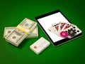 Cards and chips for poker on tablet. Royalty Free Stock Photo