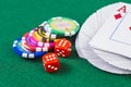Cards, dice and poker chips Royalty Free Stock Photo
