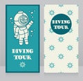 Cards for diving tour with vintage submarine