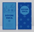 Cards for diving tour with vintage submarine