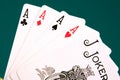 Cards four cards 06 aces joker Royalty Free Stock Photo