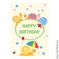 Cards for kids happy Birthday. Funny snail and the inscription. Joy, happiness, children. Royalty Free Stock Photo