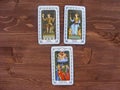 Cards of love and lovers, Tarot cards close up on wooden background