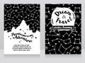 Cards for mountaineering with mountain silhouette on starry sky