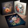 Cards with multi coloured flowers and envelope, created using generative ai technology Royalty Free Stock Photo