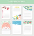 Cards notes. Kids notebook page vector template. Stickers, labels, tags paper sheet illustration. Set of planners and to