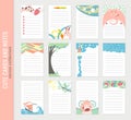 Cards notes. Kids notebook page vector template. Stickers, labels, tags paper sheet illustration. Set of planners and to
