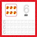 Cards with numbers for children. Trace the line. Count andwrite. Number six. Count balls