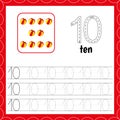 Cards with numbers for children. Trace the line. Count and write. Number ten. Count balls