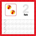 Cards with numbers for children. Trace the line. Count andwrite. Number two.Count balls