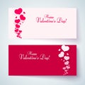 Cards with pink hearts on a romantic background Pattern from hearts and text Happy Valentine`s Day for the design Royalty Free Stock Photo