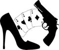 Cards, pistol and women shoe