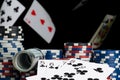 Cards and poker chips on the background of falling cards Royalty Free Stock Photo