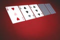 Cards for poker on a red background, 3 of a kind Royalty Free Stock Photo