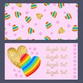 Cards with Seamless Pattern and Template with Striped Rainbow an