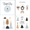 Christmas winter greeting cards collection, seasonal design for kids Royalty Free Stock Photo