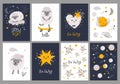 Cards set with sheeps. Fabric print. Vector illustration