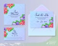 Cards Set with Wedding Flowers Decor, Text on Grid Royalty Free Stock Photo