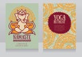 Cards template for yoga retreat with lord ganesha in meditation