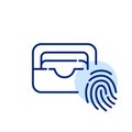 Cards in wallet and fingerprint. Financial service secure biometric access. Pixel perfect, editable stroke icon