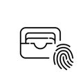 Cards in wallet and fingerprint. Financial service secure biometric access. Pixel perfect vector icon