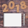 Cardstock Numbers 2018 Happy New Year Sign near White Spiral Pap Royalty Free Stock Photo