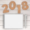 Cardstock Numbers 2018 Happy New Year Sign near White Spiral Pap Royalty Free Stock Photo