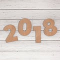 Cardstock Numbers 2018 Happy New Year Sign over table. 3d Render Royalty Free Stock Photo