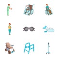 Care and accessibility icons set, cartoon style