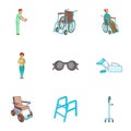 Care and accessibility icons set, cartoon style Royalty Free Stock Photo
