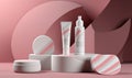 beauty bottle spa care layout background product treatment cosmetic pink pastel. Generative AI.